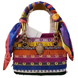 Kurt Geiger Multicolor Fringed Scarf Satchel Crossbody Bag w/ Gold Eagle - NWT!